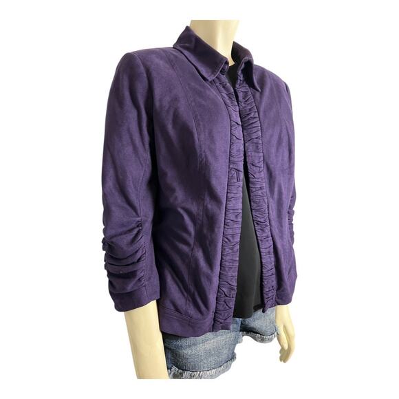 Christopher & Banks Jacket Women's Petite P/M Purple Ruffle Front Lightweight - Picture 2 of 6